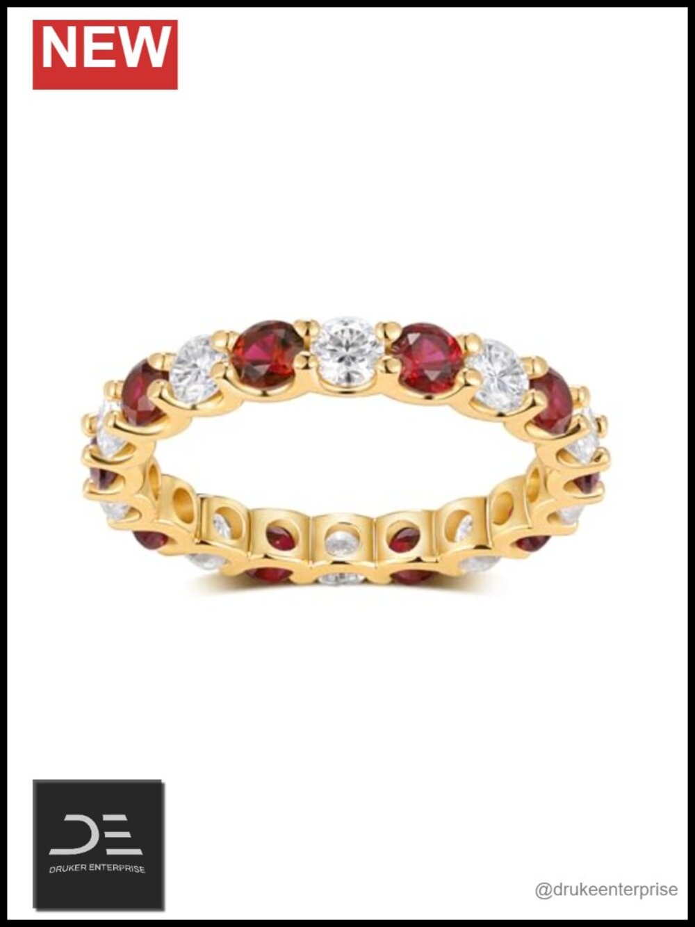 Sterling Silver Moissanite & Lab-Created Gemstone Eternity Band Ring, Prong